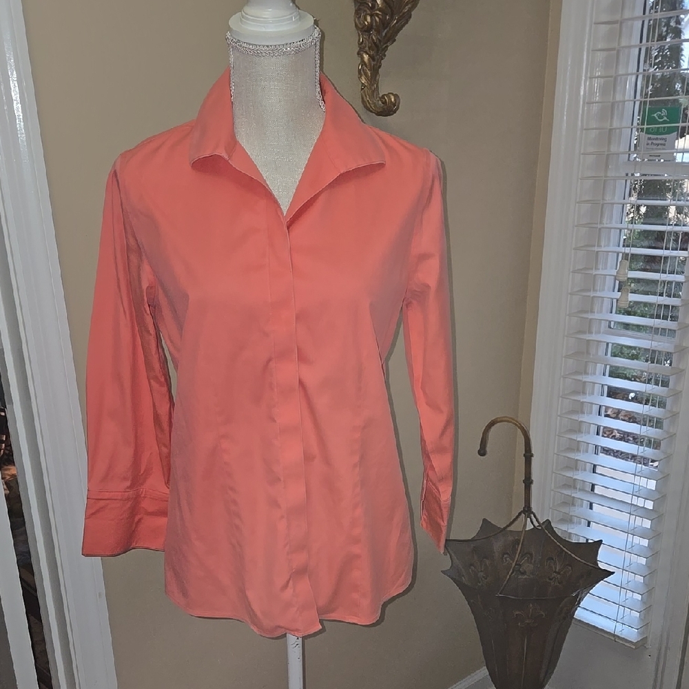 Chico's No-Iron Coral Button-Up Shirt Long sleeve